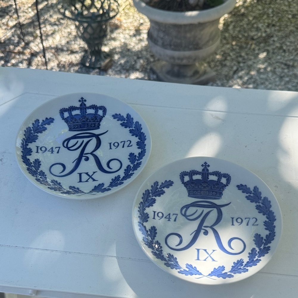 1947-1972 Royal Copenhagen Memorial Commemorative Blue White Plates Frederik IX